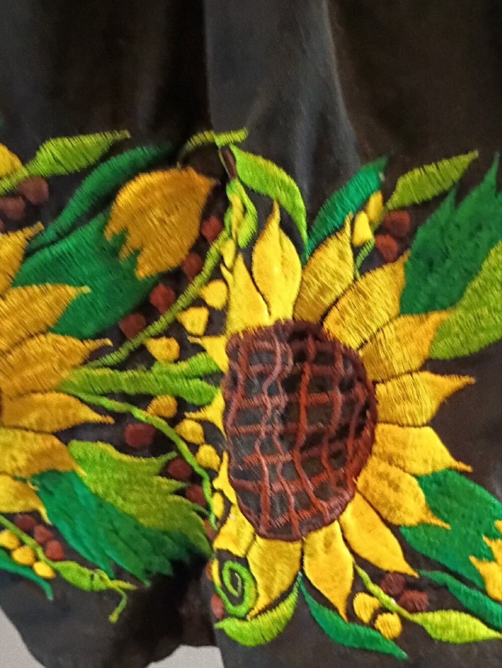 Sunflower Artisan-Embroidered Boho   Black Cotton Mini Dress Sz Med - Picture 5 of 12